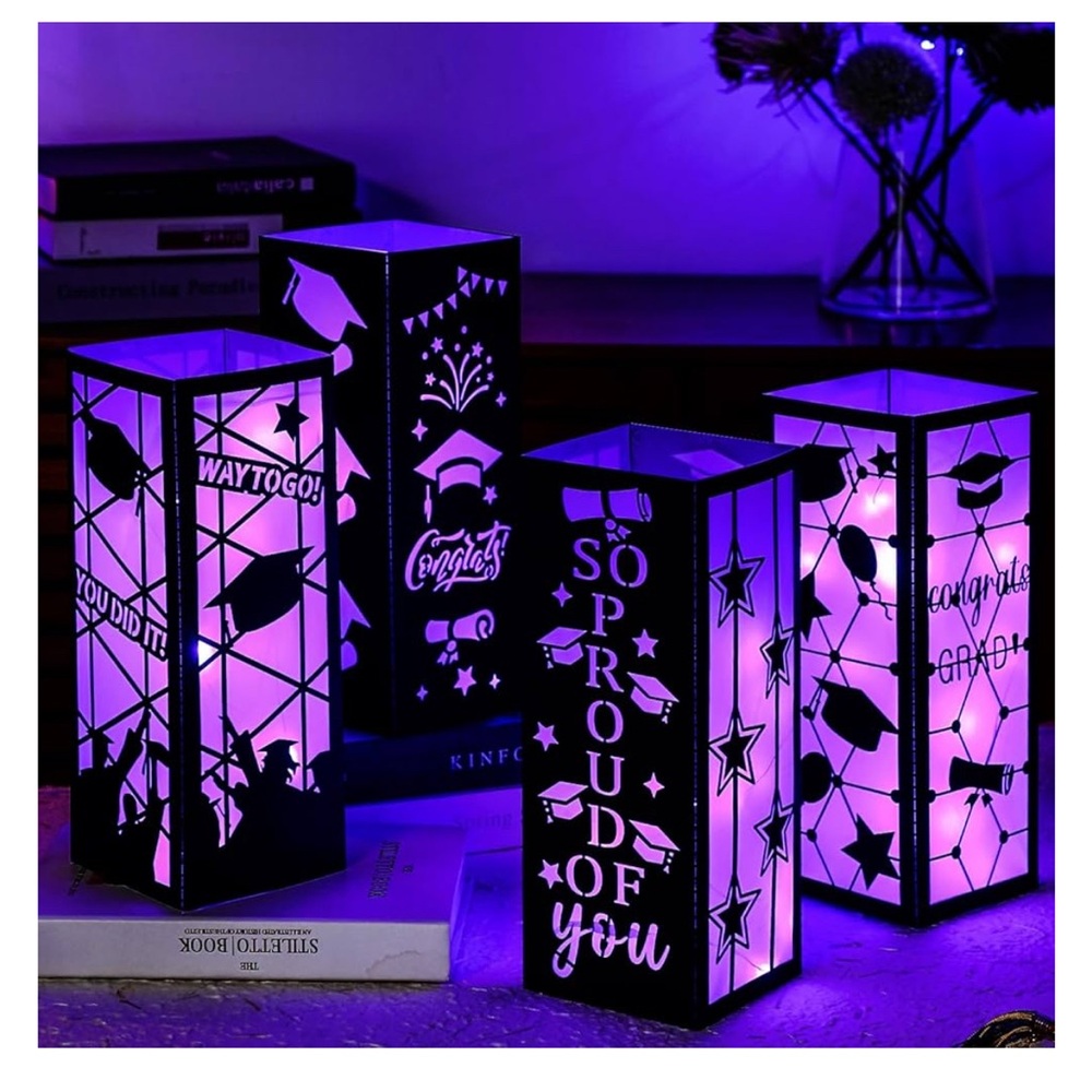 4 Pcs Graduation Table Centerpiece Boxes Table Lanterns with LED String Lights - Picture 6 of 6